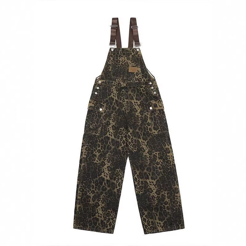 American-style Vintage Loose Overalls With Multiple Pockets