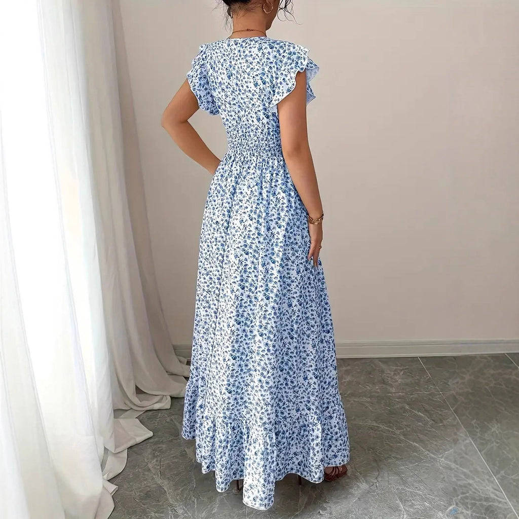 Womens Fashion Casual Floral Short-Sleeve Dress