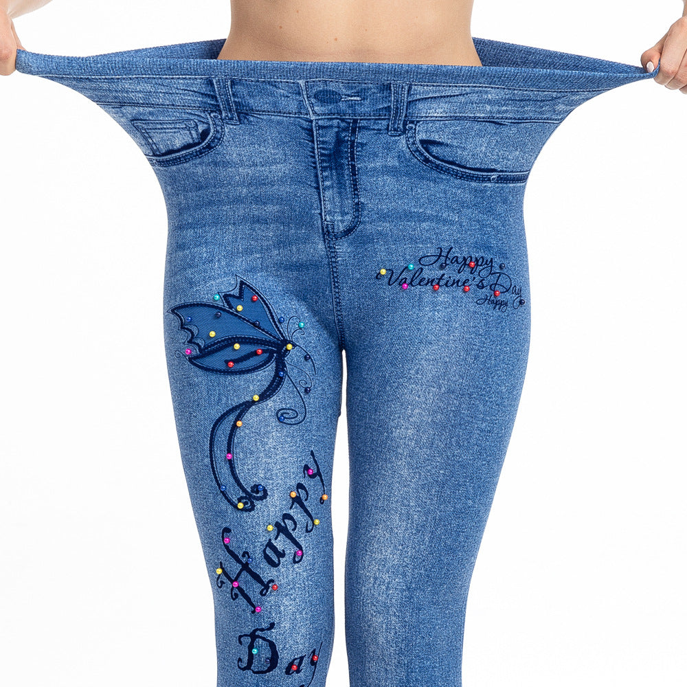 Womens Sexy Tummy-Control Butt-Lifting Butterfly-Print Leggings