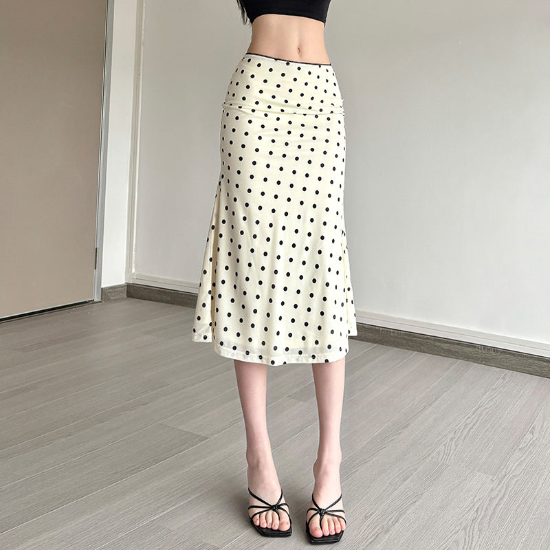 New Womens Fashion High-waisted Polka-dot Bodycon Skirt