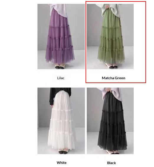 French-style Ruffled Mesh Panel Puffy Skirt