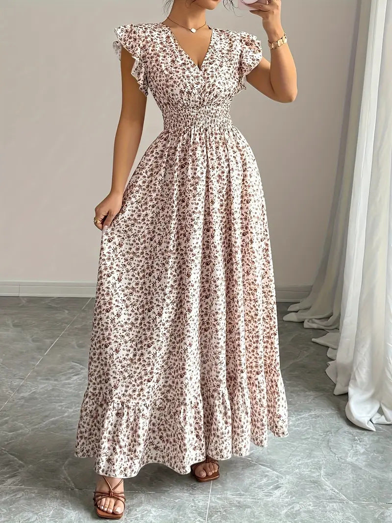 Womens Fashion Casual Floral Short-Sleeve Dress