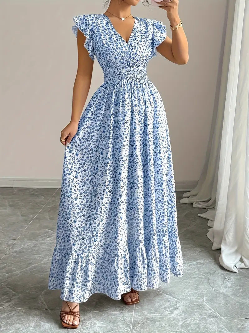 Womens Fashion Casual Floral Short-Sleeve Dress