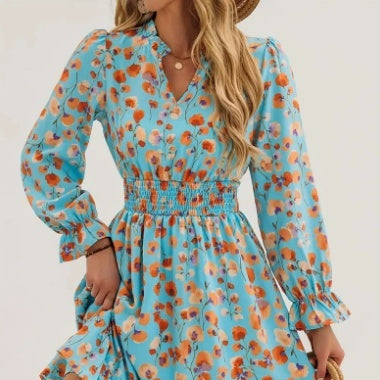 Womens Floral Patchwork Long Sleeve Dress