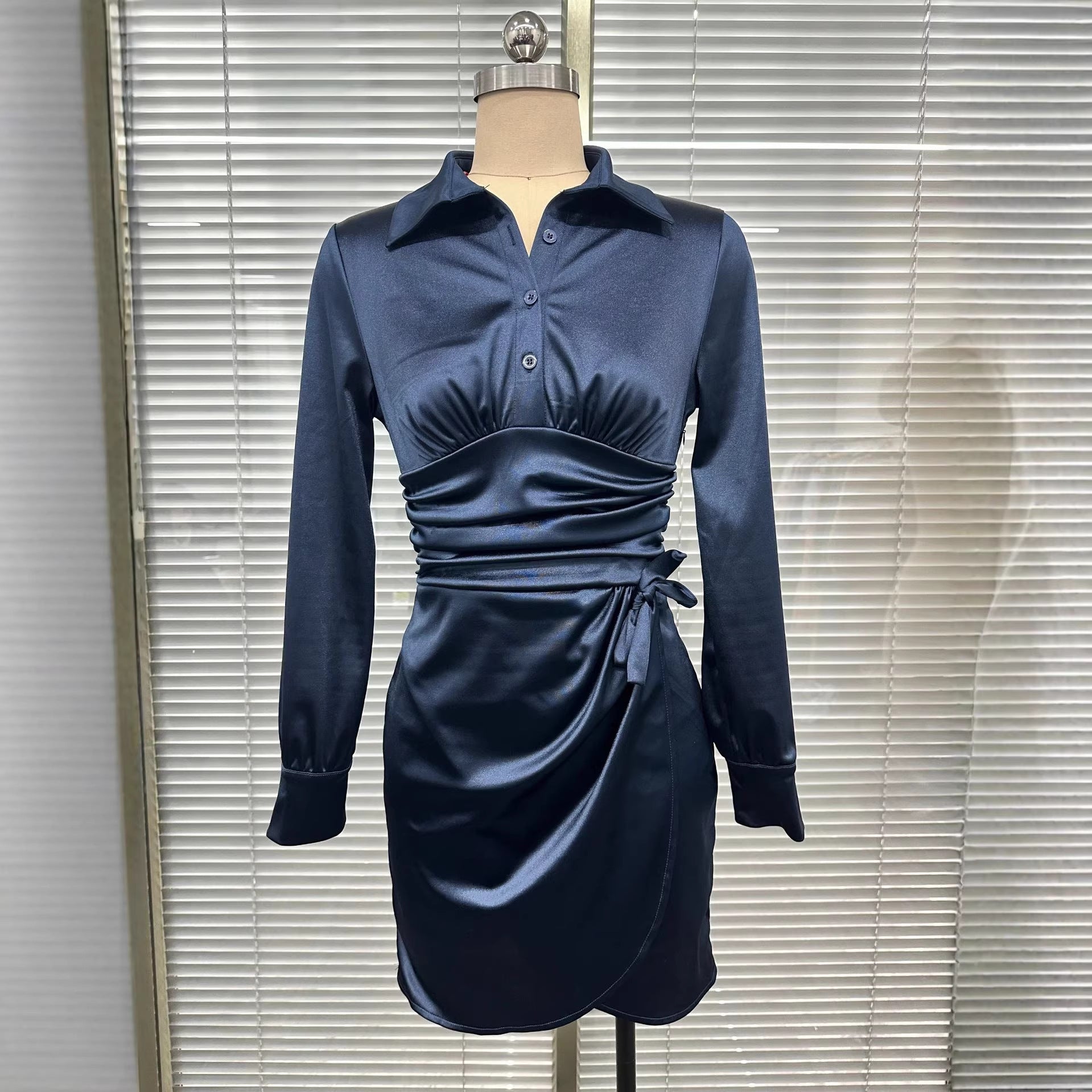 Womens Solid-Color Fashion Shirt Dress