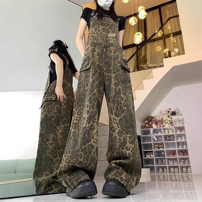 American-style Vintage Loose Overalls With Multiple Pockets
