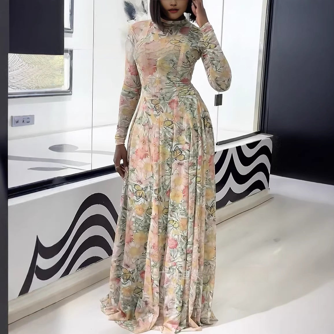 Womens Clothing Figure-hugging Slimming A-line Skirt With A High Neck And Long Dress