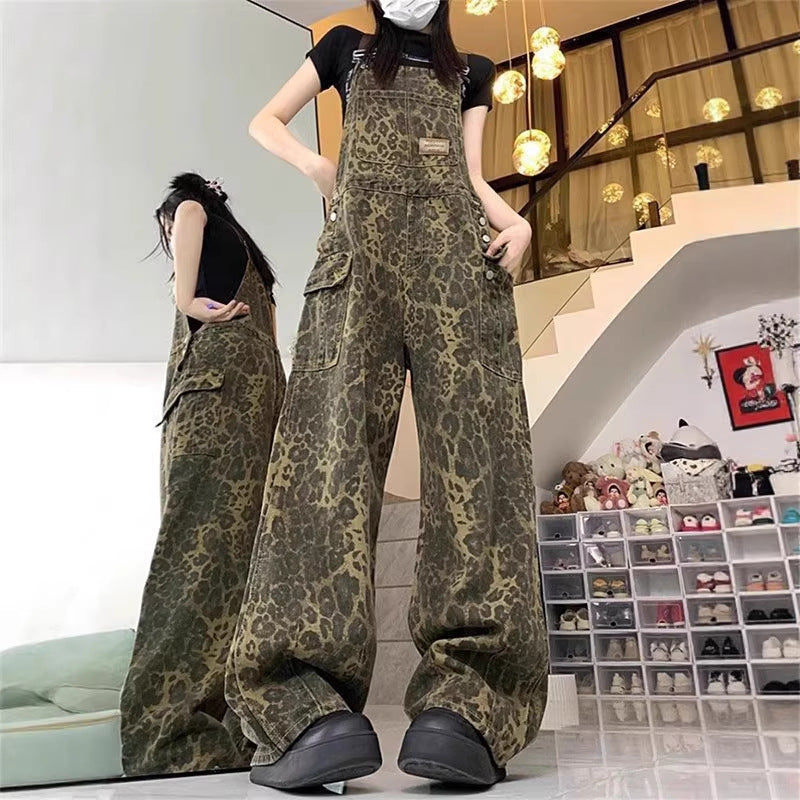 American-style Vintage Loose Overalls With Multiple Pockets