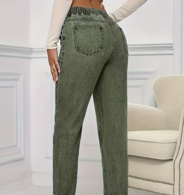 Elegant Straight-Leg Washed Denim Jeans For Women