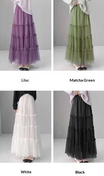 French-style Ruffled Mesh Panel Puffy Skirt