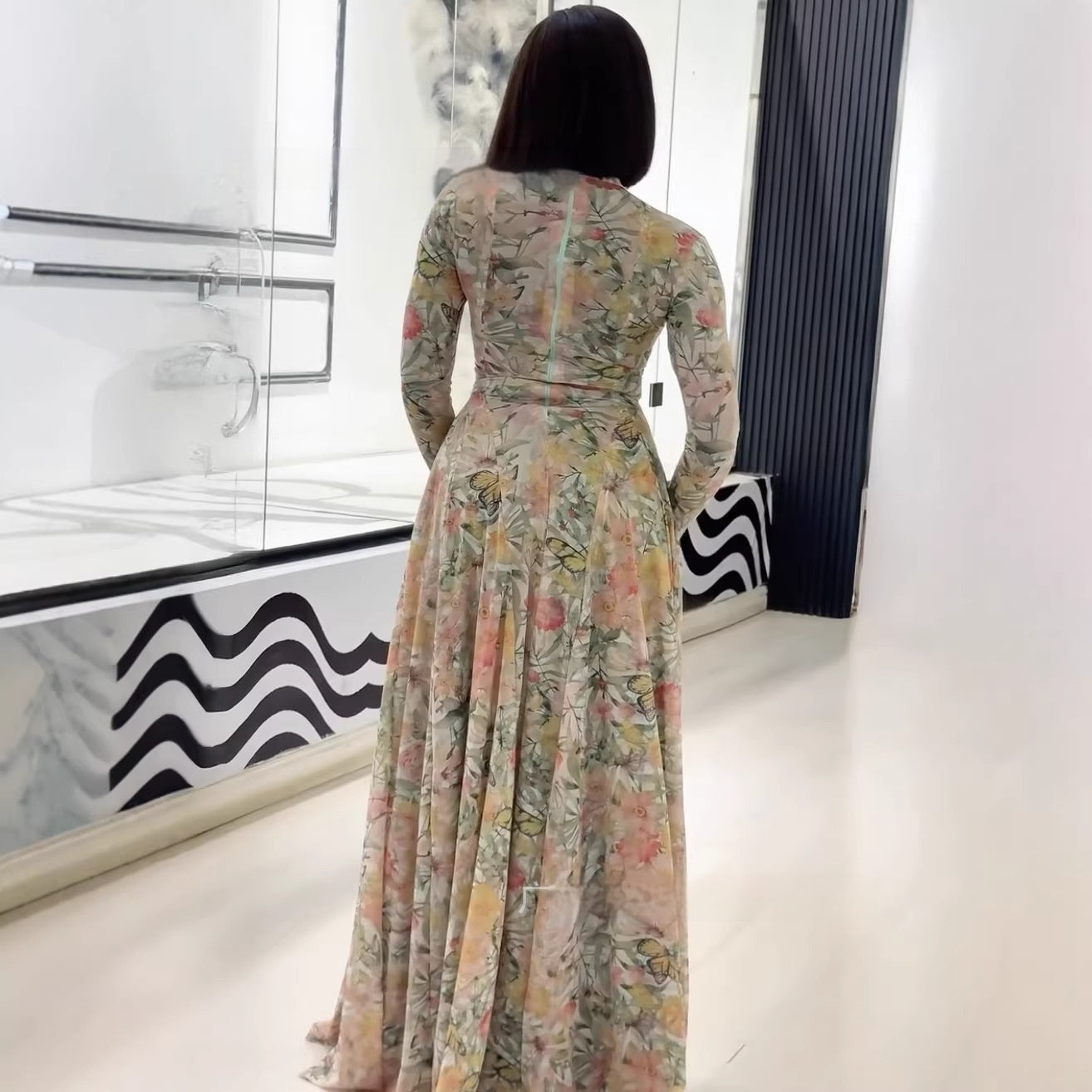 Womens Clothing Figure-hugging Slimming A-line Skirt With A High Neck And Long Dress