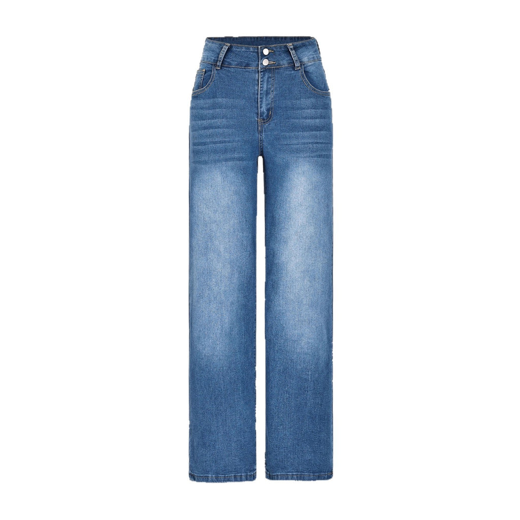 Womens Casual Straight-leg Denim Wide-leg Pants