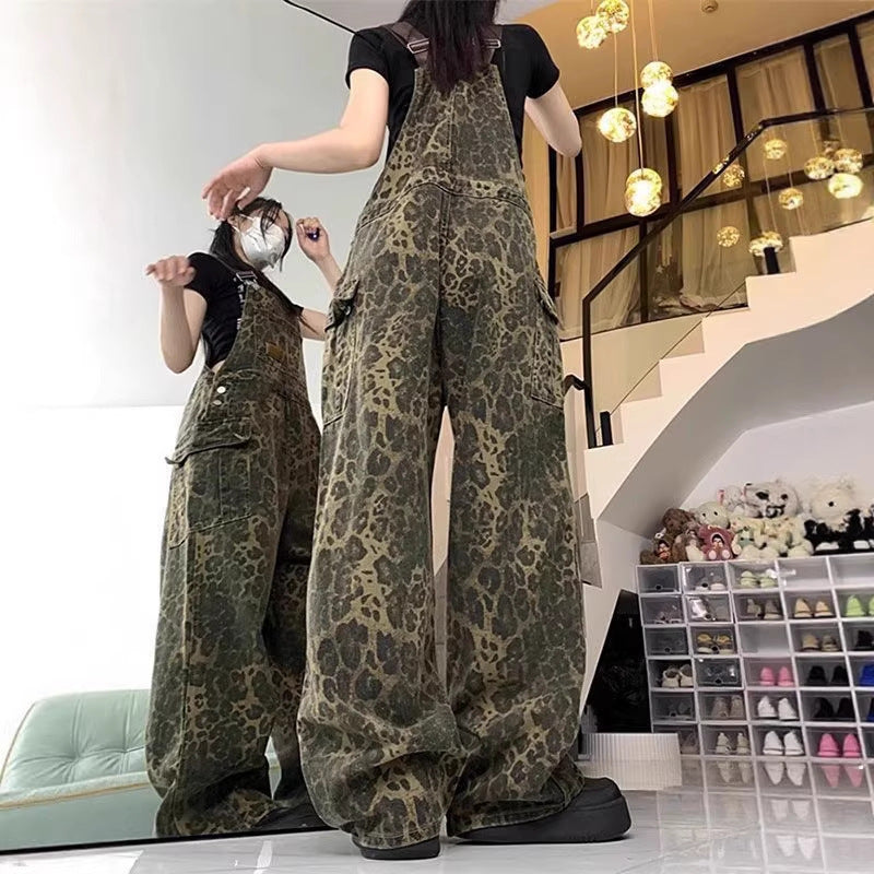 American-style Vintage Loose Overalls With Multiple Pockets