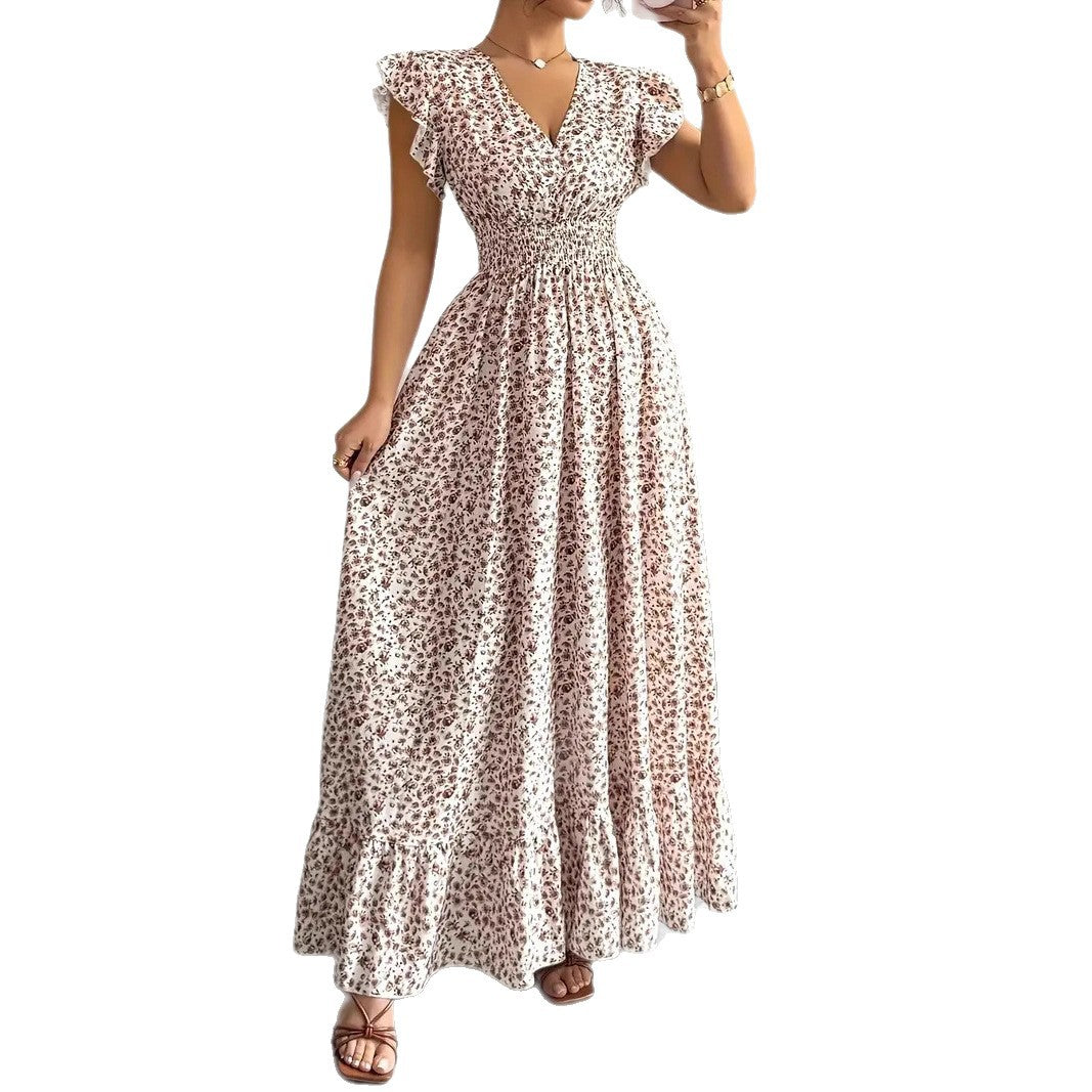 Womens Fashion Casual Floral Short-Sleeve Dress