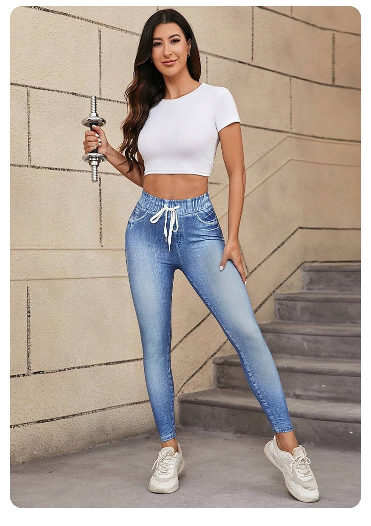 European And American High-waisted Drawstring Printed Pants