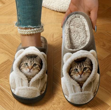 Autumn Winter Casual Cartoon Cat Indoor Outdoor Slippers