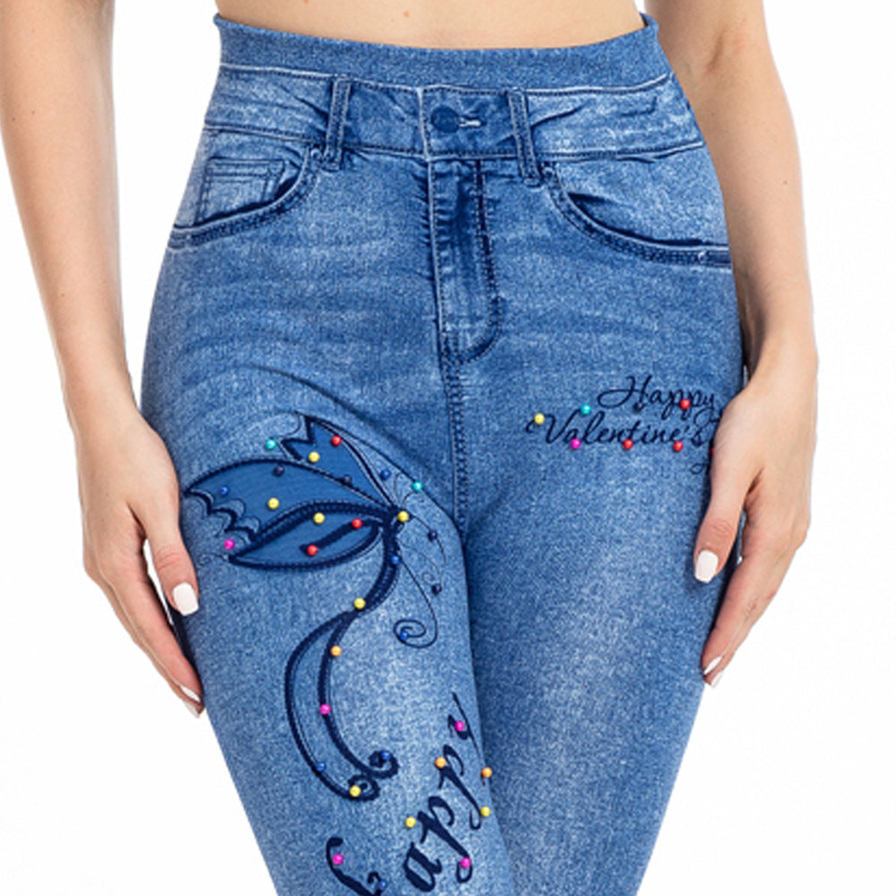 Womens Sexy Tummy-Control Butt-Lifting Butterfly-Print Leggings