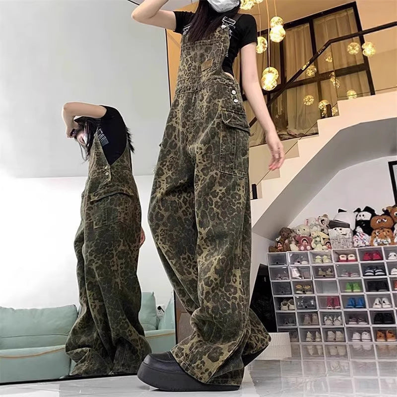 American-style Vintage Loose Overalls With Multiple Pockets